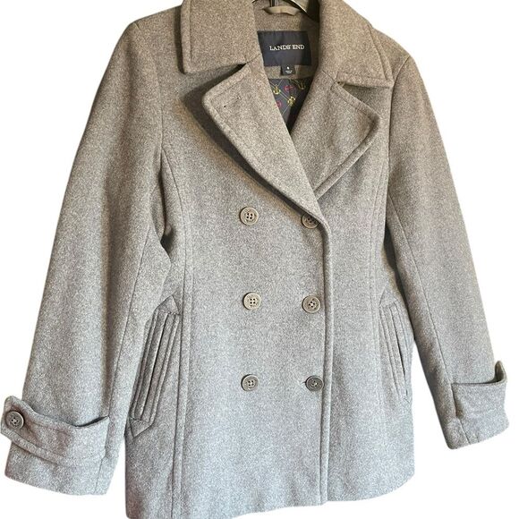 Lands' End Women’s Gray Wool Peacoat with Wide Lapel Collar Sz 8 - Picture 3 of 11